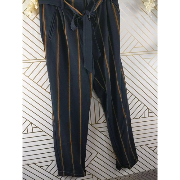 ZARA TRAFALUC Women's Striped Belted Pants Navy Blue Size Small - Picture 5 of 8